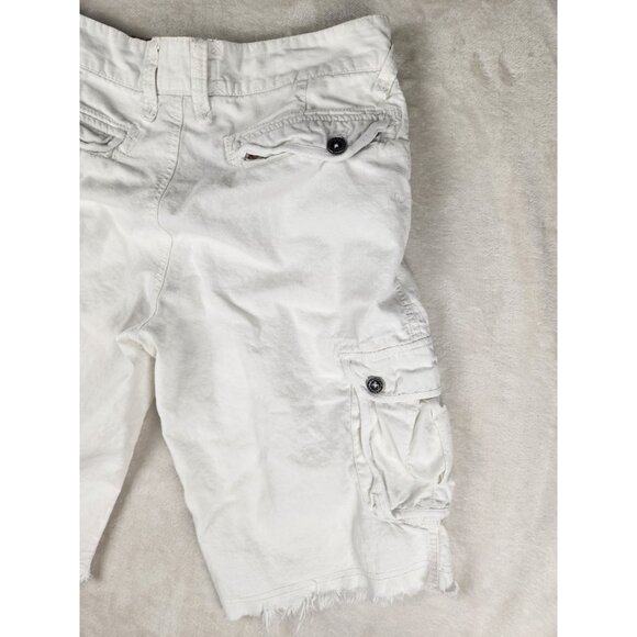 Guess USA Men's Size W31x12 Distressed Baggy Fit Linen/Cotton Cargo Shorts White - Picture 10 of 16